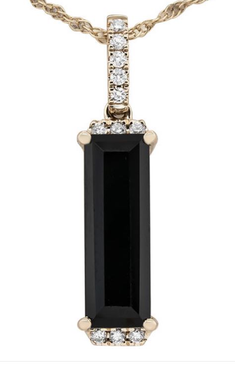 14K Y BLACK AGATE BAR .10 CTTW DIAMOND PENDANT