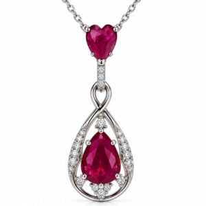 14K TT HEART + PEAR CUT RUBY .06 TW PENDANT