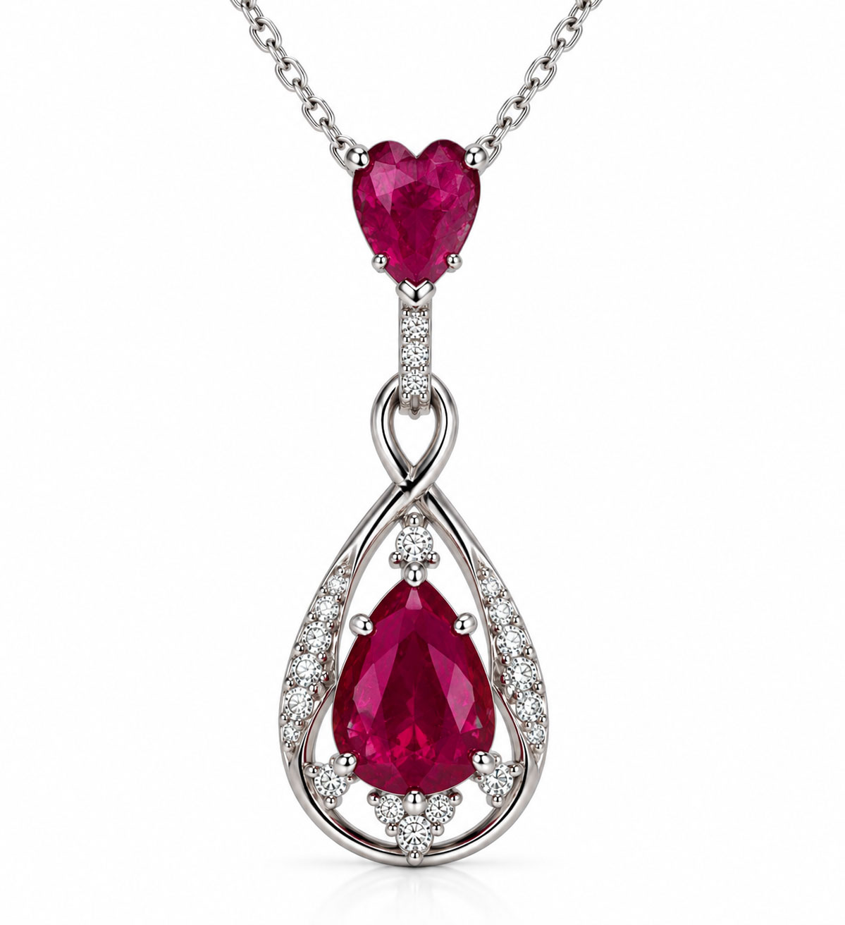 14K TT HEART + PEAR CUT RUBY .06 TW PENDANT