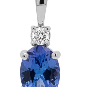 14K W OVAL TANZANITE .05 CTTW DIAMOND PENDANT