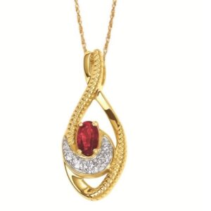 14K YELLOW GOLD .45 CT OVAL RUBY .10 CTTW DIAMOND NECKLACE
