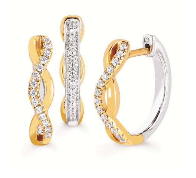 10K TWO-TONE .25 CTTW REVERSIBLE DIAMOND HOOPS