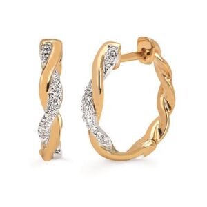 14K TWO-TONE .10 CTTW DIAMOND TWIST HOOP EARRINGS