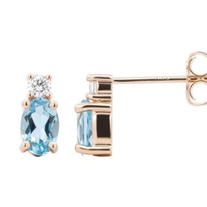 14K Y OVAL BLUE TOPAZ .08 CTTW DIAMOND STUD EARRINGS