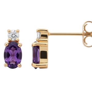 14K Y OVAL AMETHYST .08 CTTW DIAMOND STUD EARRINGS