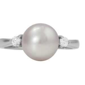 14K W BUTTON PEARL .18 CTTW DIAMOND RING