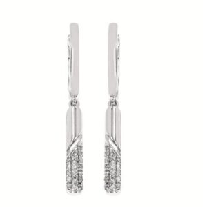STERLING SILVER .16 CTTW DIAMOND BAR DANGLE EARRINGS