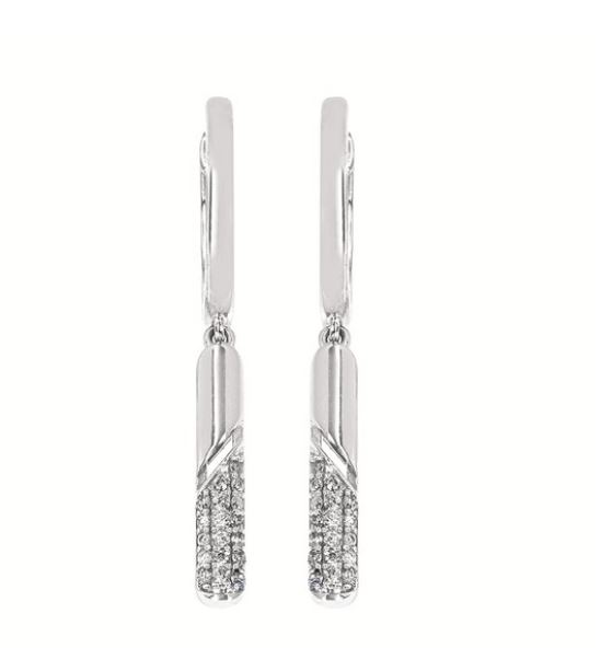 STERLING SILVER .16 CTTW DIAMOND BAR DANGLE EARRINGS