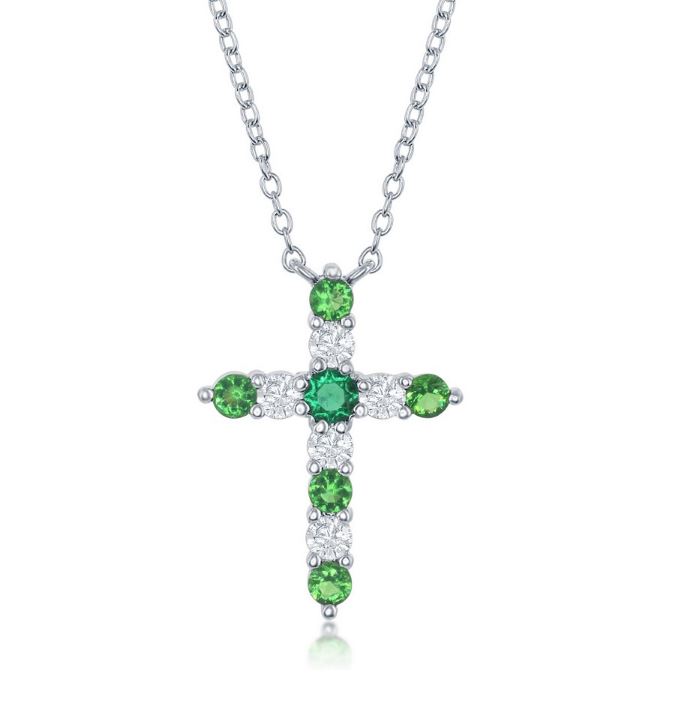 SS MAY BIRTHSTONE CZ CROSS NECKLACE