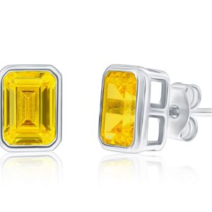 SS NOVEMBER BIRTHSTONE EMERALD CUT BEZEL CZ STUDS