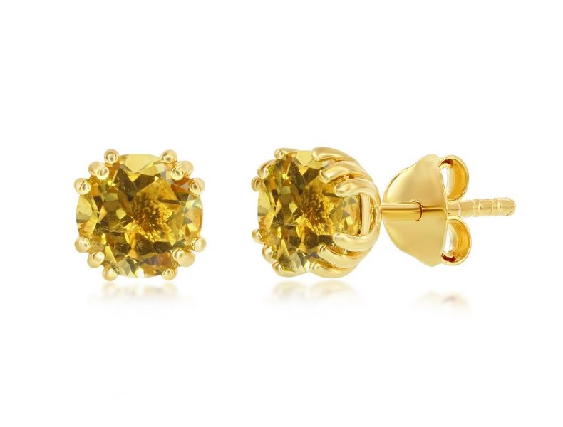 SS GOLD-TONE SWAROVSKI CITRINE STUD EARRINGS