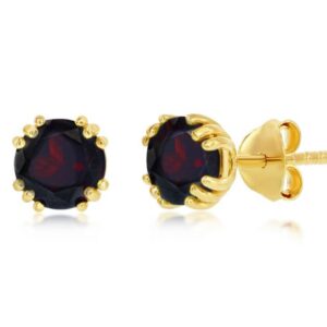 SS GOLD-TONE SWAROVSKI GARNET STUD EARRINGS