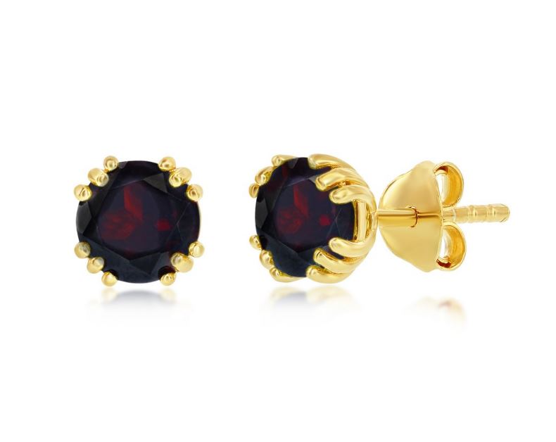 SS GOLD-TONE SWAROVSKI GARNET STUD EARRINGS