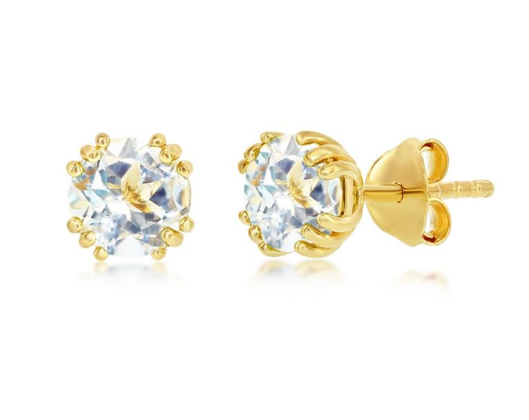 SS GOLD-TONE SWAROVSKI WHITE TOPAZ STUD EARRINGS