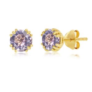 SS GOLD-TONE SWAROVSKI CREATED ALEXANDRITE STUD EARRINGS