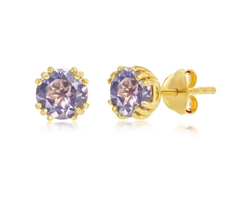 SS GOLD-TONE SWAROVSKI CREATED ALEXANDRITE STUD EARRINGS
