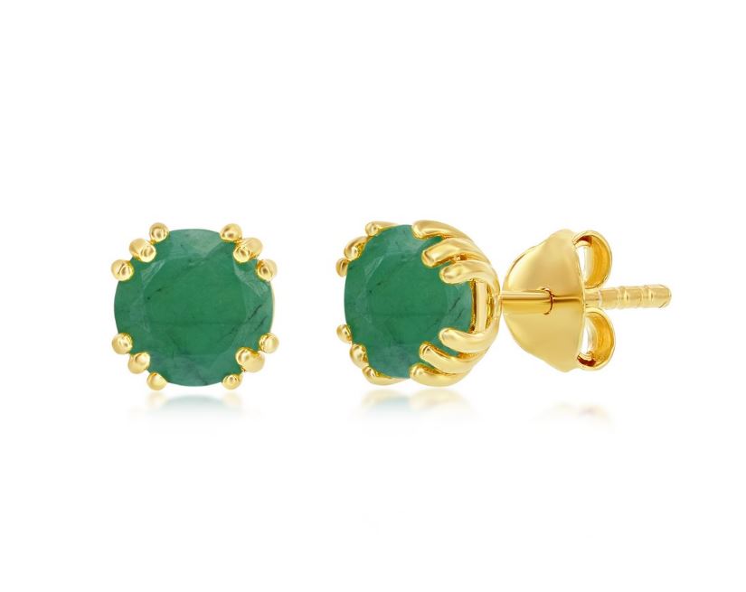 SS GOLD-TONE SWAROVSKI EMERALDS STUD EARRINGS