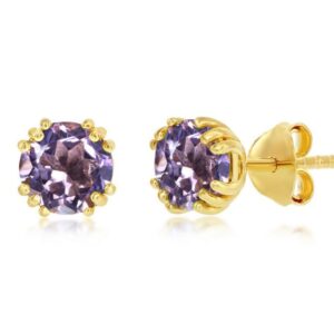 SS GOLD-TONE SWAROVSKI AMETHYST STUD EARRINGS