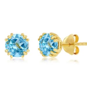 SS GOLD-TONE SWAROVSKI AQUAMARINE STUD EARRINGS
