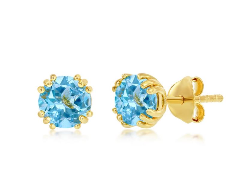 SS GOLD-TONE SWAROVSKI AQUAMARINE STUD EARRINGS