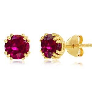 SS GOLD-TONE SWAROVSKI CREATED RUBY STUD EARRINGS