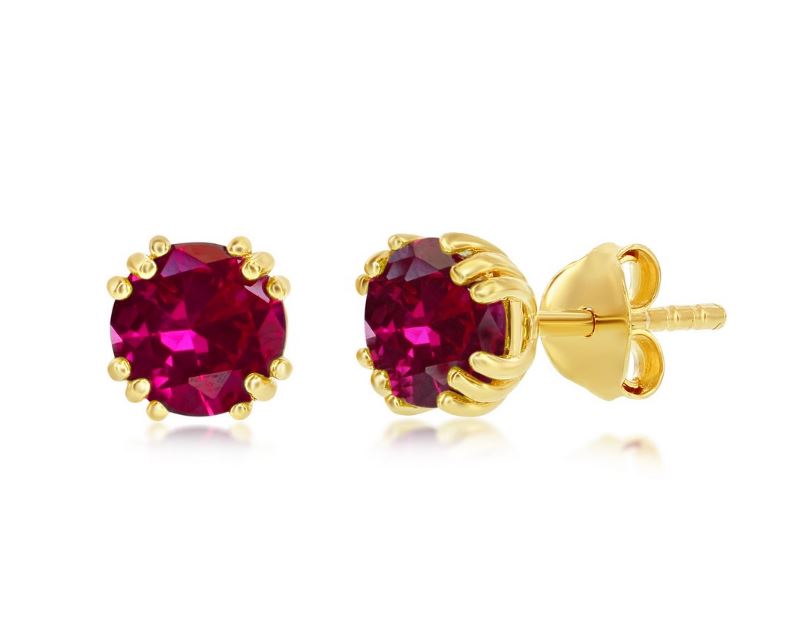 SS GOLD-TONE SWAROVSKI CREATED RUBY STUD EARRINGS