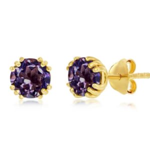 SS GOLD-TONE SWAROVSKI PINK AMETHYST STUD EARRINGS