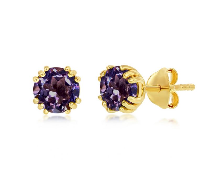 SS GOLD-TONE SWAROVSKI PINK AMETHYST STUD EARRINGS