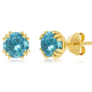 SS GOLD-TONE SWAROVSKI SWISS BLUE TOPAZ STUD EARRINGS