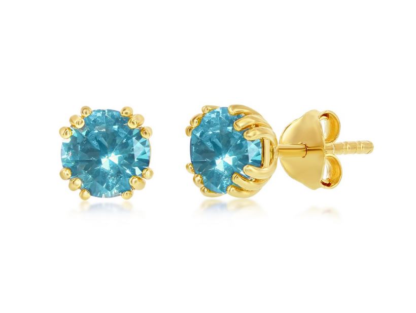 SS GOLD-TONE SWAROVSKI SWISS BLUE TOPAZ STUD EARRINGS