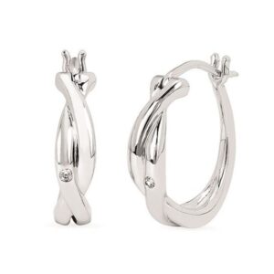 STERLING SILVER .01 CTTW DIAMOND TWIST HOOP EARRINGS