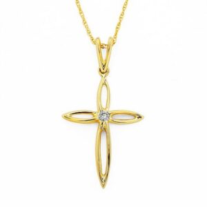 14K Y .03 CTTW DIAMOND CROSS NECKLACE