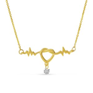 14K YELLOW GOLD .05CT DIAMOND HEARTBEAT NECKLACE