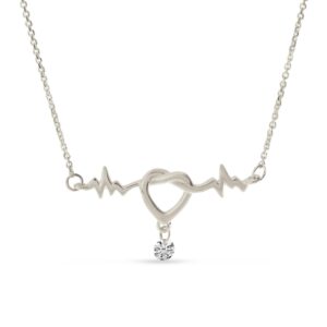 14K WHITE GOLD .05CT DIAMOND HEARTBEAT NECKLACE