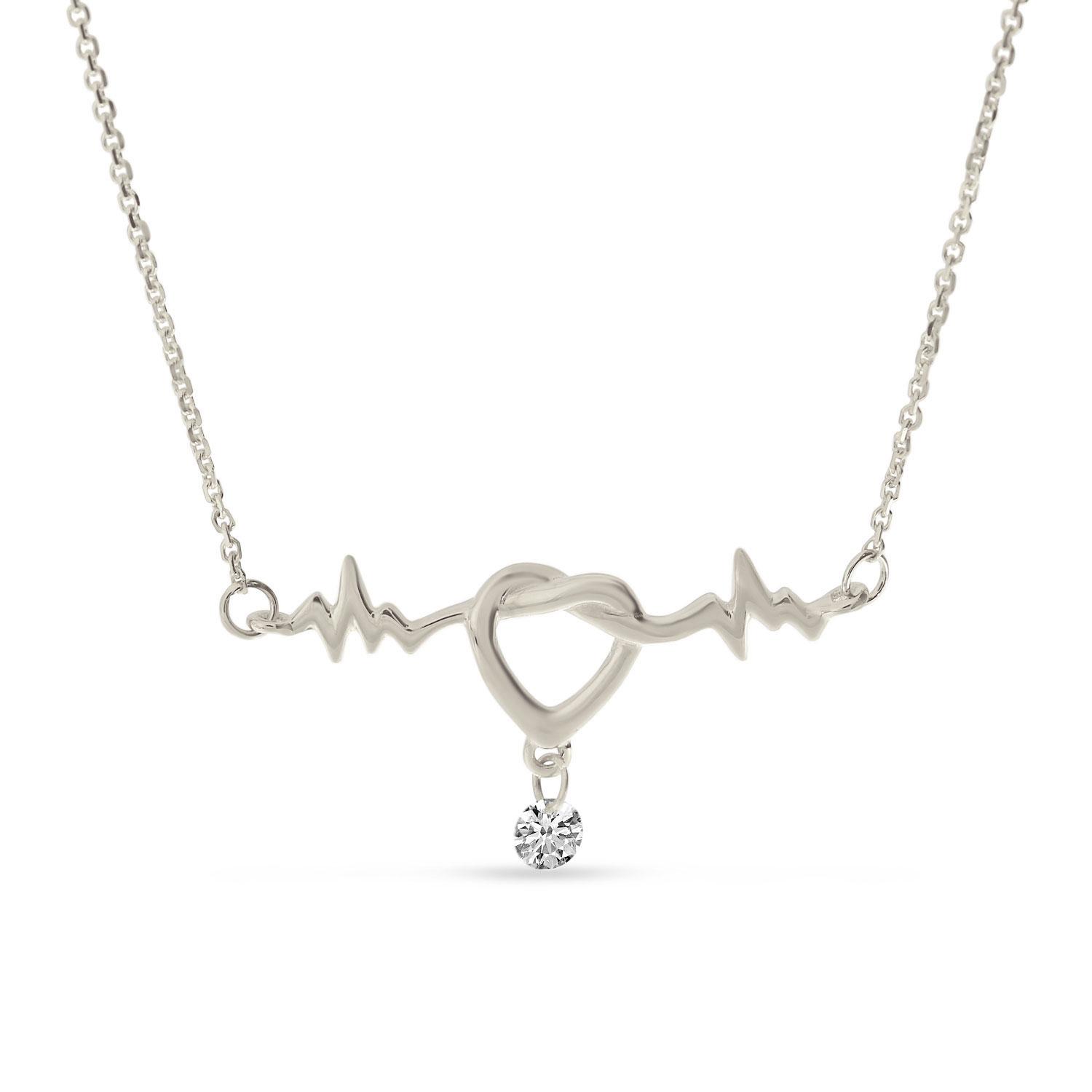 14K WHITE GOLD .05CT DIAMOND HEARTBEAT NECKLACE