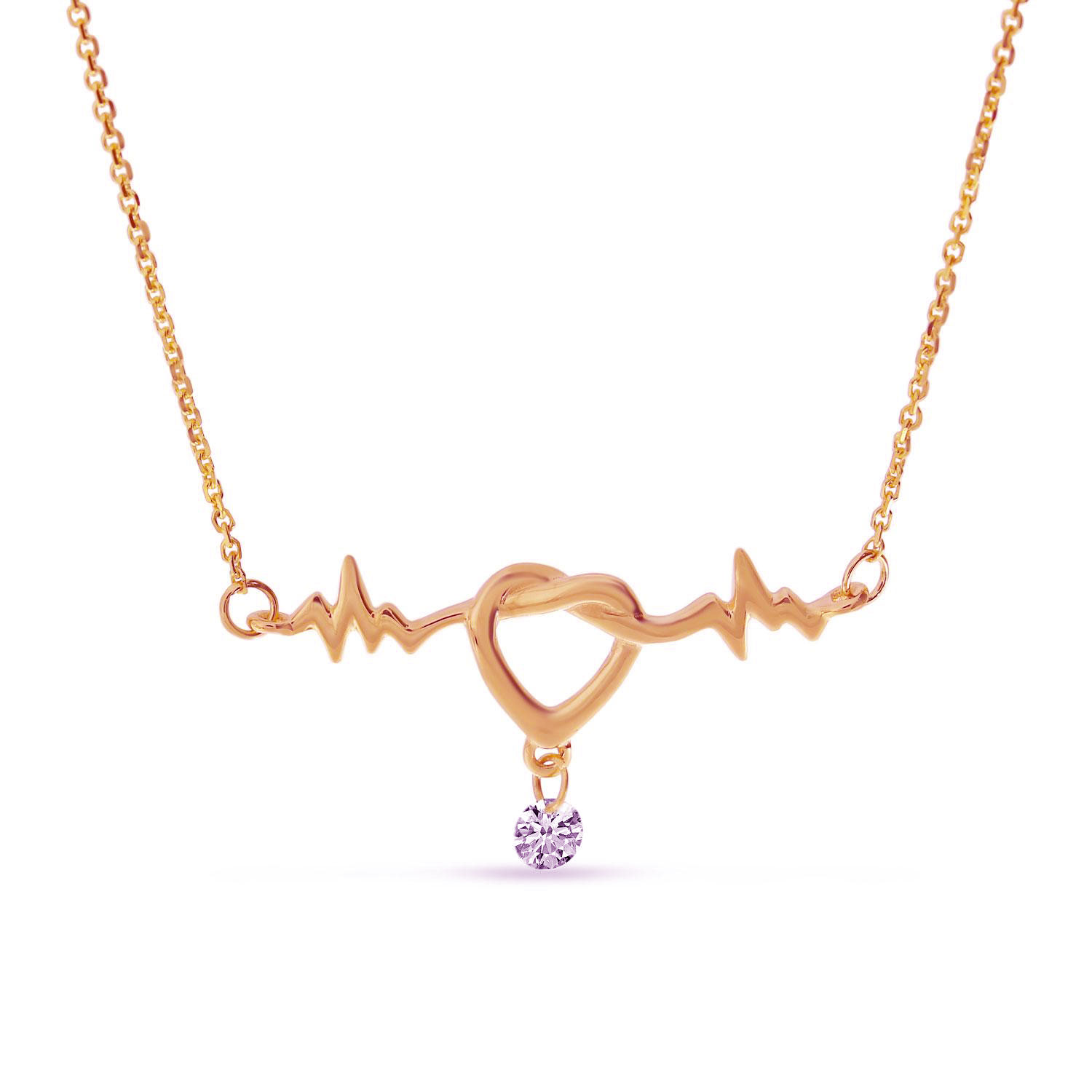 14K ROSE GOLD .05CT DIAMOND HEARTBEAT NECKLACE