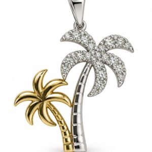 14K TWO-TONE .28CTTW DIAMOND PALM TREE PENDANT
