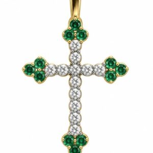 14KY .34CTTW DIAMOND .37CTTW EMERALD CROSS PENDANT