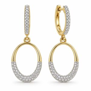 14KY .37CTTW DIAMOND OVAL DANGLE HOOP EARRINGS