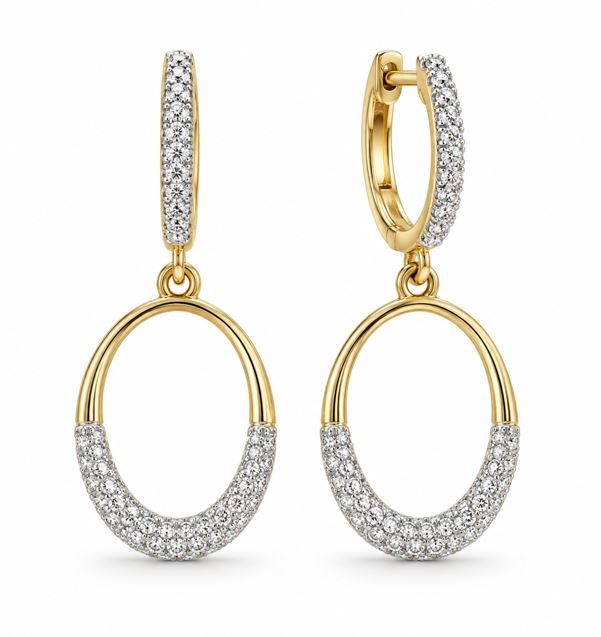 14KY .37CTTW DIAMOND OVAL DANGLE HOOP EARRINGS