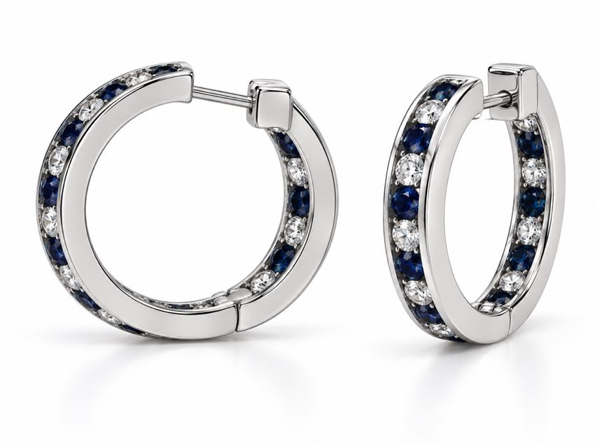 14KW .93CTTW DIAMOND 1.35CTTW SAPPHIRE HOOPS