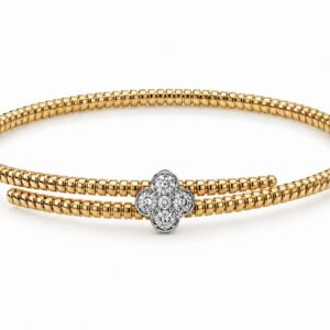 14K TWO-TONE .12CTTW DIAMOND ADJUSTABLE BANGLE