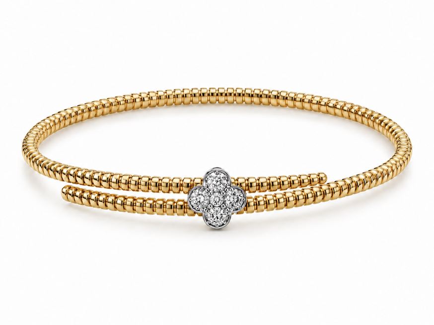 14K TWO-TONE .12CTTW DIAMOND ADJUSTABLE BANGLE