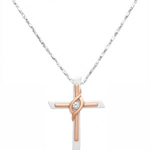 10K TT WHITE/ROSE GOLD DIAMOND ACCENT CROSS PENDANT WITH DIAMOND CUT SNAIL LINK CHAIN