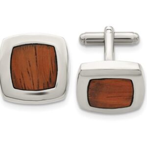 MEN'S STAINLESS STEEL WOOD INLAY SQUARE CUFF LINKS