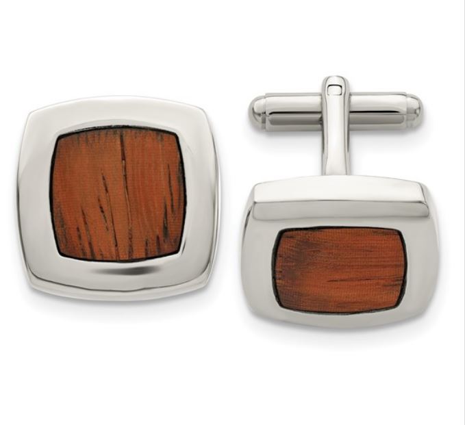 MEN'S STAINLESS STEEL WOOD INLAY SQUARE CUFF LINKS