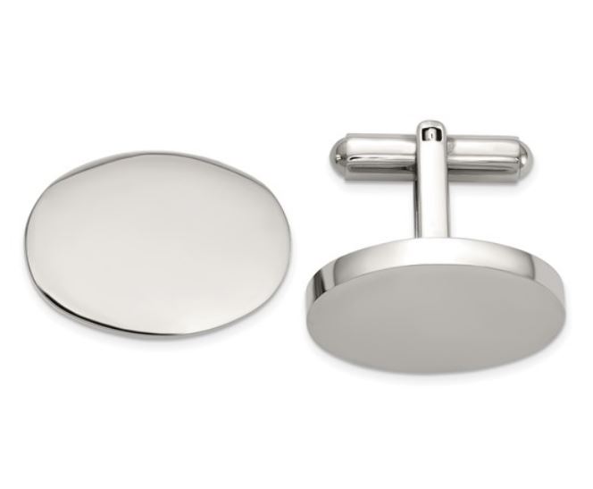 MEN'S STAINLESS STEEL OVAL ENGRAVABLE CUFF LINKS