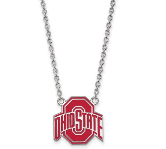 SS OSU LOGO RED ENAMELED NECKLACE