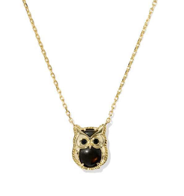 KENDRA SCOTT GOLD SHEEN OBSIDIAN OWL NECKLACE