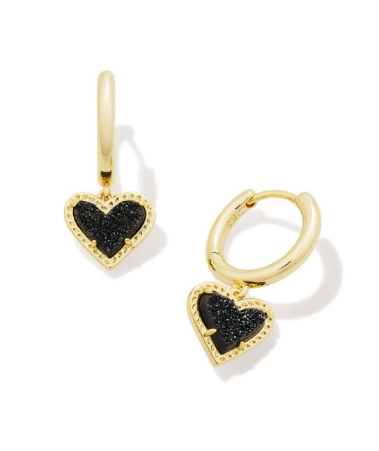 KENDRA SCOTT ARI HEART BLACK DRUSY EARRINGS